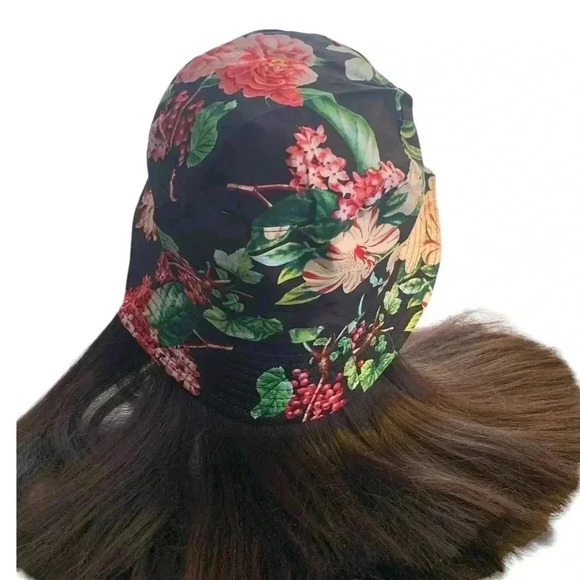 Boutique Handcrafted Black Tropical Floral Print OSFM Beach Bucket Hat - Picture 4 of 7